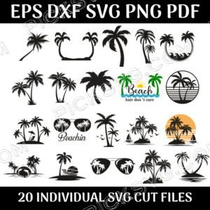 Plam Tree Boat Sun Bundle Svg