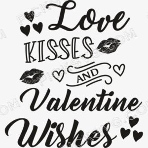 Love Kisses And Valentine Wishes Black Svg - Miscellaneous SVG