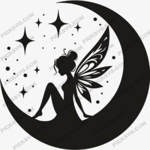 Fairy Moon Girl SVG - Cartoon Characters Svg
